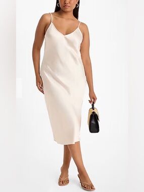 satin cowl neck midi slip dress express Pistachio Silk Blend Midi Slip Dress, Cowl Neck